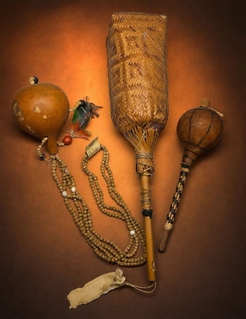 A Lot of Three Antique Amazon Indian Ceremonial Rattles (1 of 7)