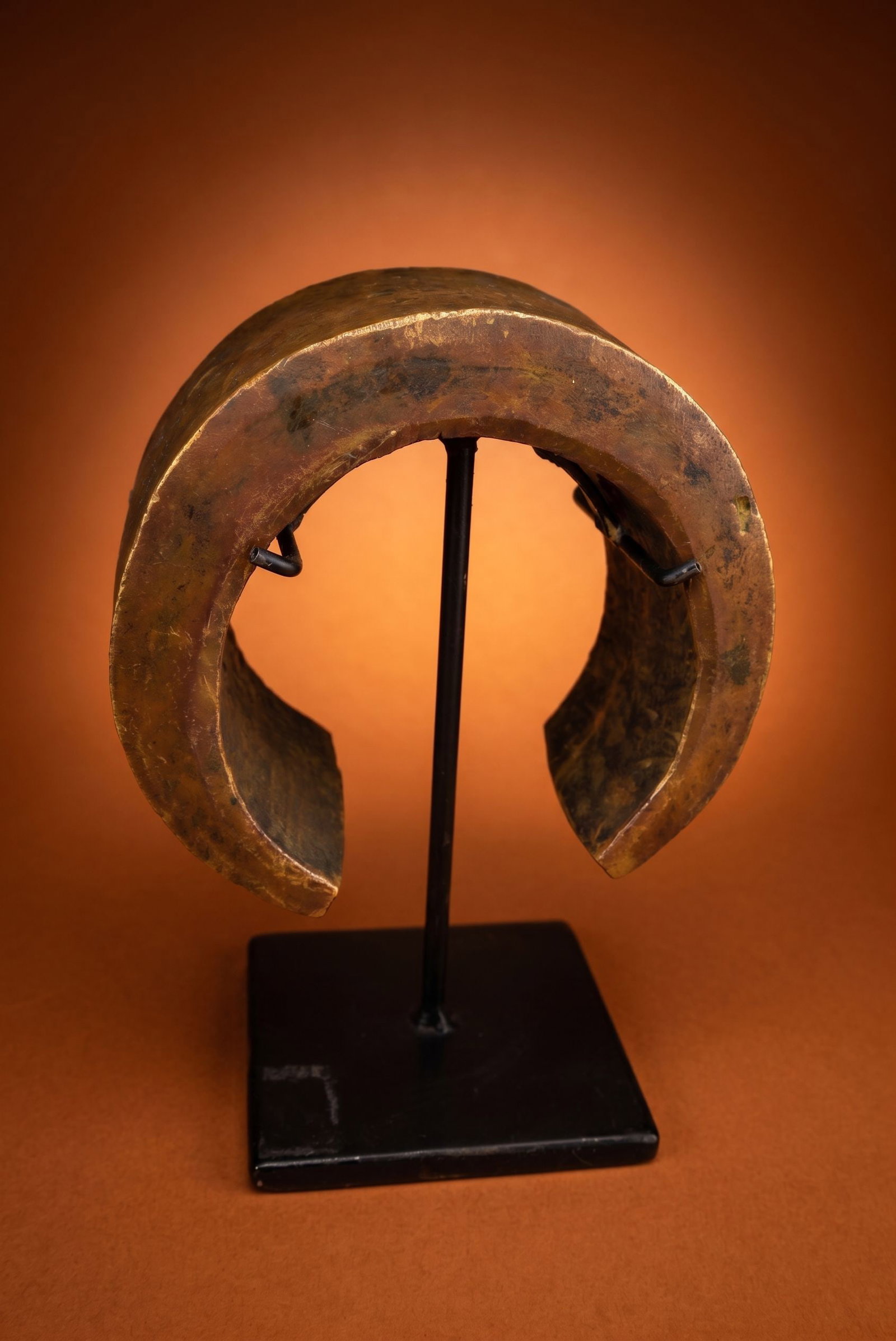 Extra Thick Old Mongo Currency Anklet: This is a very heavy and thick antique Konda or Currency form, in the shape of an anklet that could have been worn as well. The use of imported copper alloy manillas as currency or units of trade in A