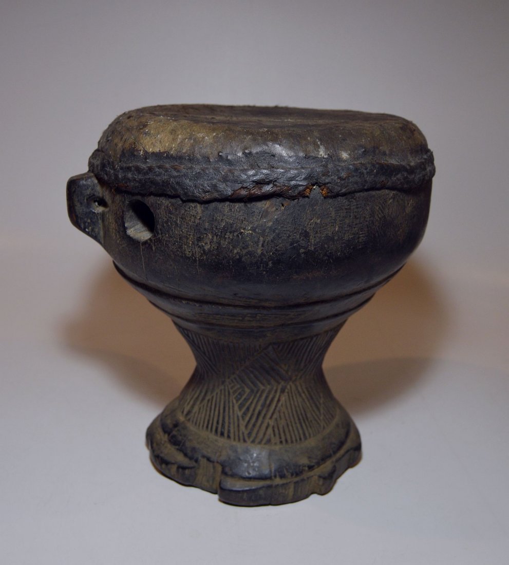 Antique Kuba wooden drum with incised designs, African (1 of 8)