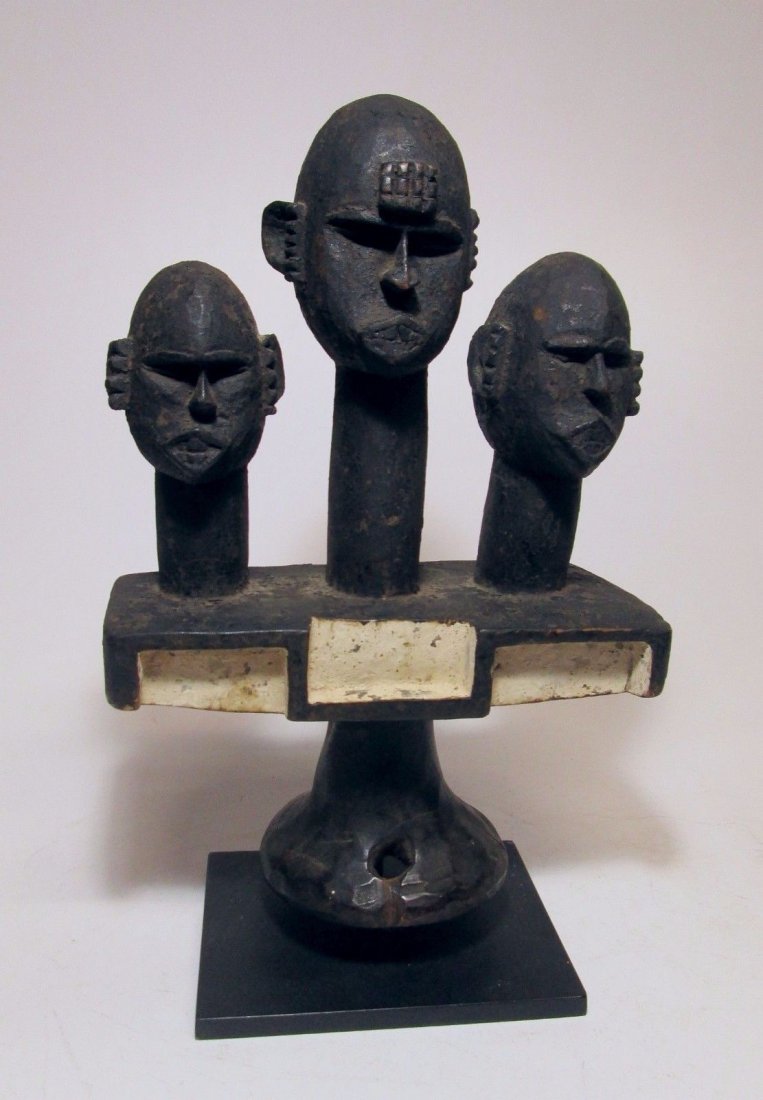 Rare Ibibio headdress w/ 3 Ancestor heads, African Art (1 of 5)