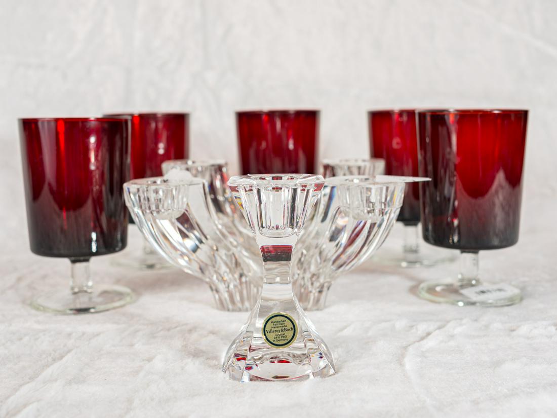 Lot varie: chandelier 4 branches en verre, 1 bougeoir (1 of 3)