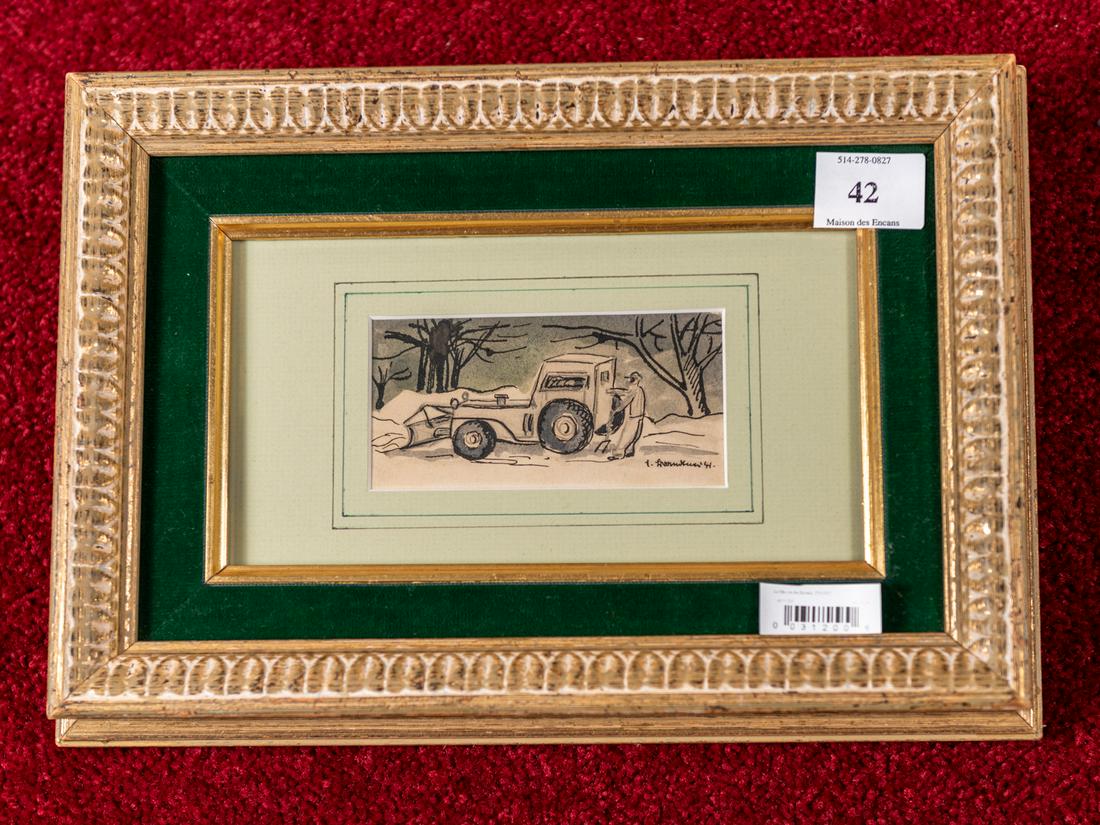 Encre sur papier signee Fritz Brandtner 2,5 X 5: Encre sur papier signee Fritz Brandtner 2,5 X 5