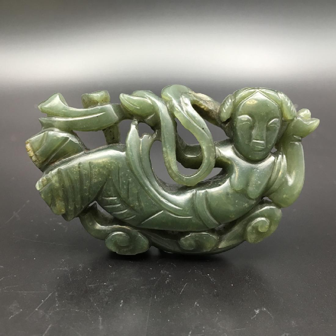 CHINESE SPINACH GREEN JADE AN APSARA CARVING (1 of 3)