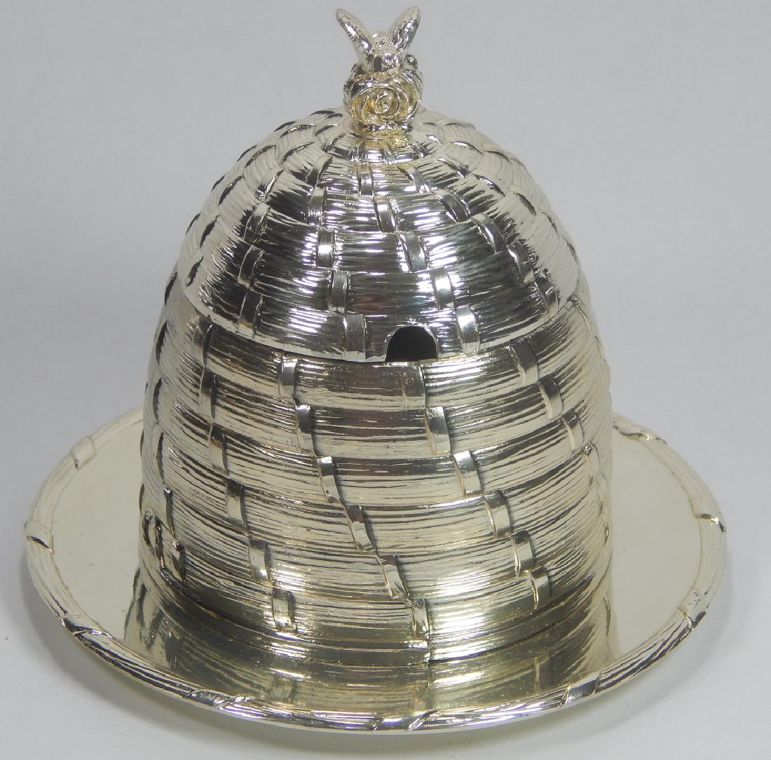 PAUL STORR 1800 REPRO PLATED SILVER HONEY POT: PAUL STORR 1800 REPRO PLATED SILVER HONEY POT , MEASURES 5" HEIGHT.