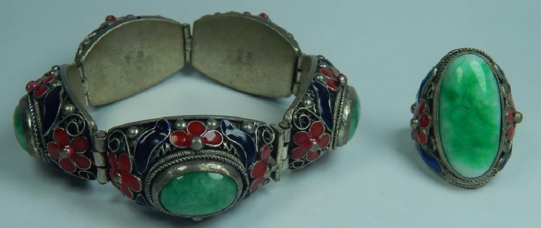CHINESE SILVER ENAMEL WITH JADEITE SUITE (1 of 4)