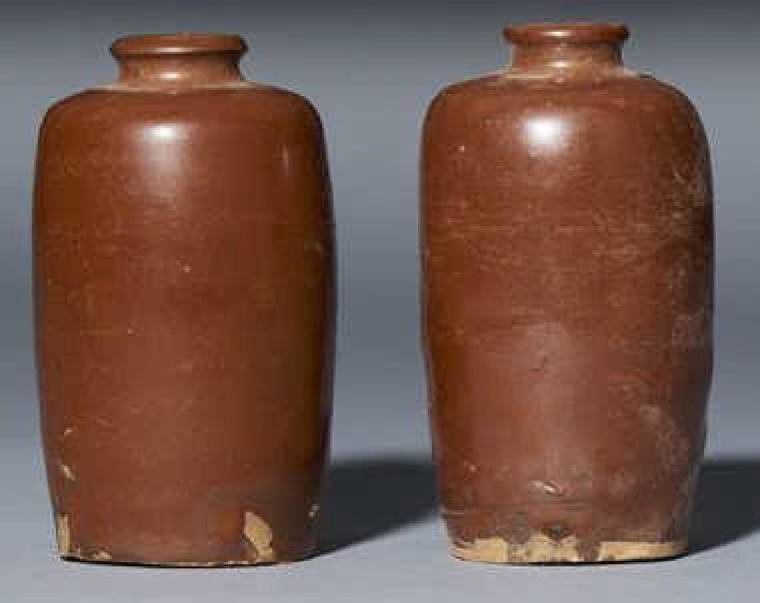 PAIR CHINESE ANTIQUE BROWN GLAZED VASES (1 of 4)