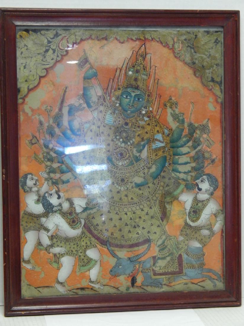 THAI ANTIQUE REVERSE PAINTING: THAI ANTIQUE REVERSE PAINTING. MEASURES 22" H BY 18"W (INCLUDING FRAME).