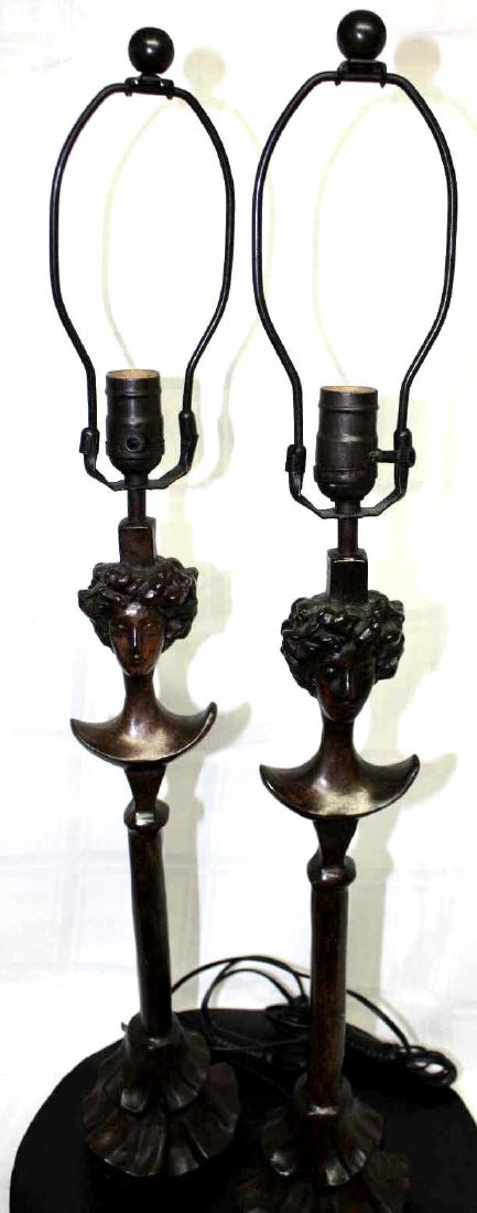 PAIR DIEGO GIACOMETTI SIGNED BRONZE LAMPS (1 of 7)
