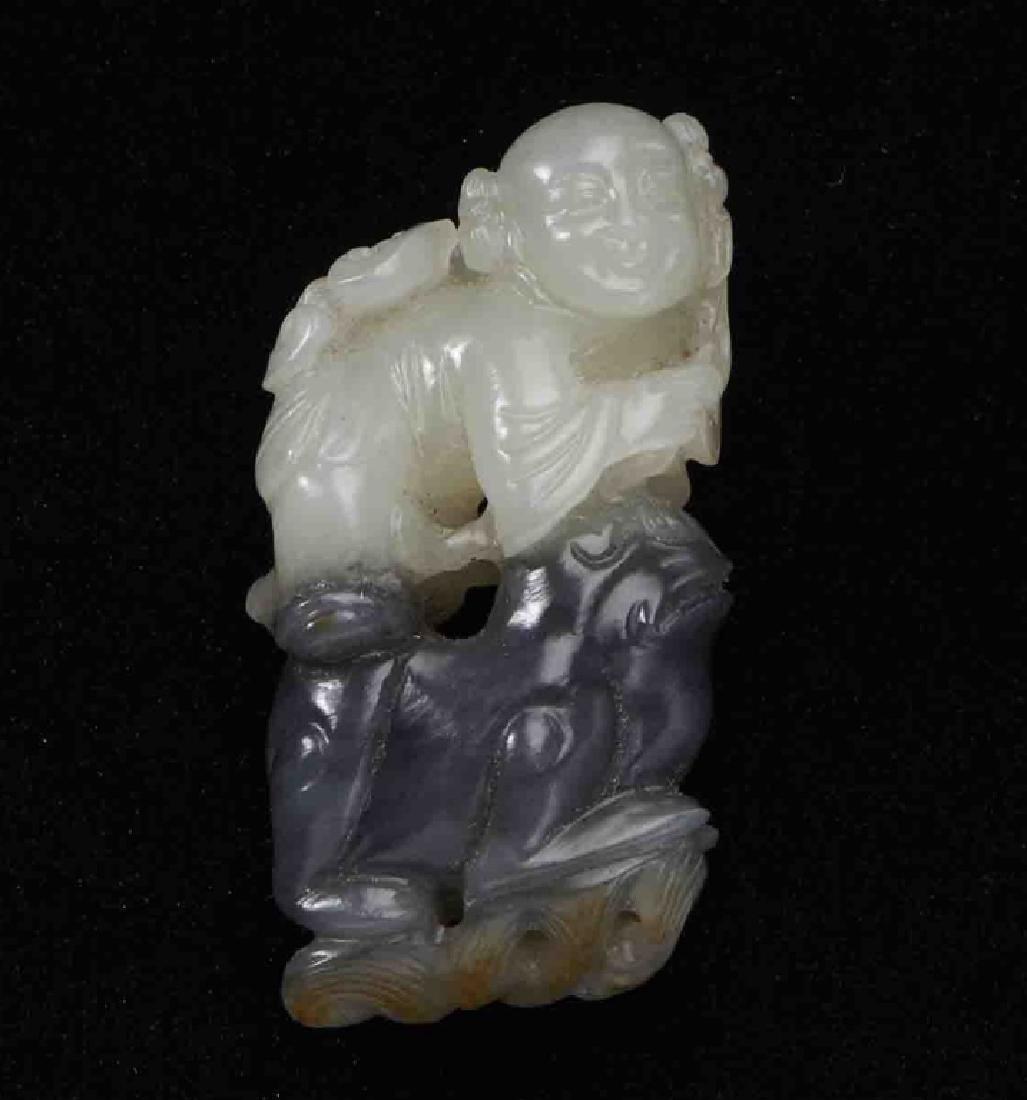 CHINESE BLACK AND WHITE JADE LIU HAI AND TOAD (1 of 2)