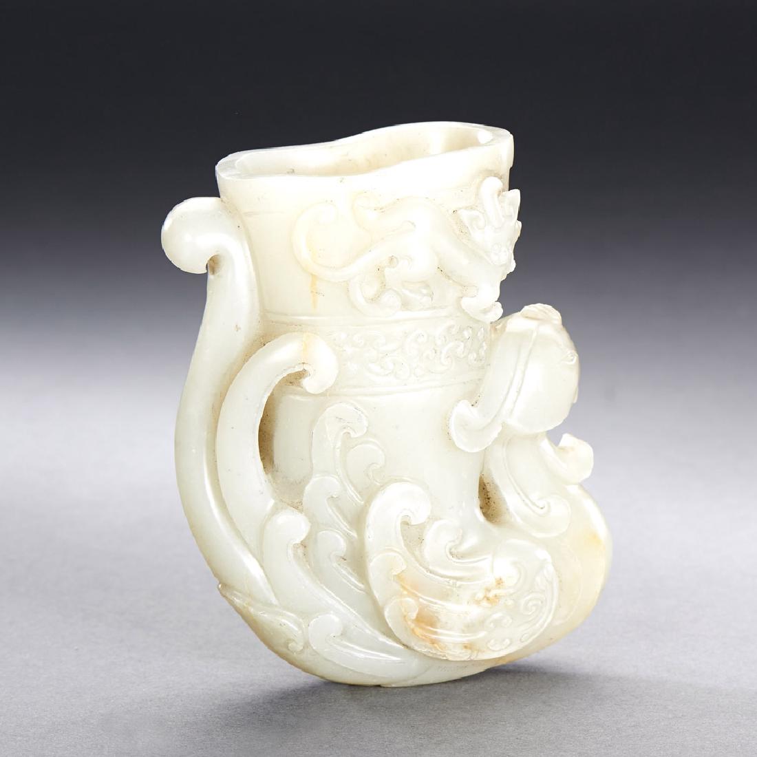 CHINESE CARVED WHITE JADE PHOENIX CUP (1 of 4)