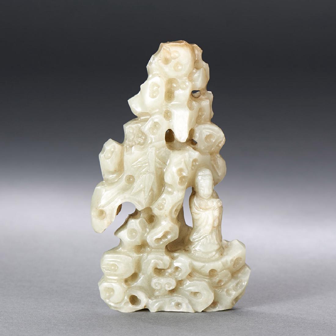 CHINESE CARVED WHITE JADE FIGURAL BOULDER (1 of 2)