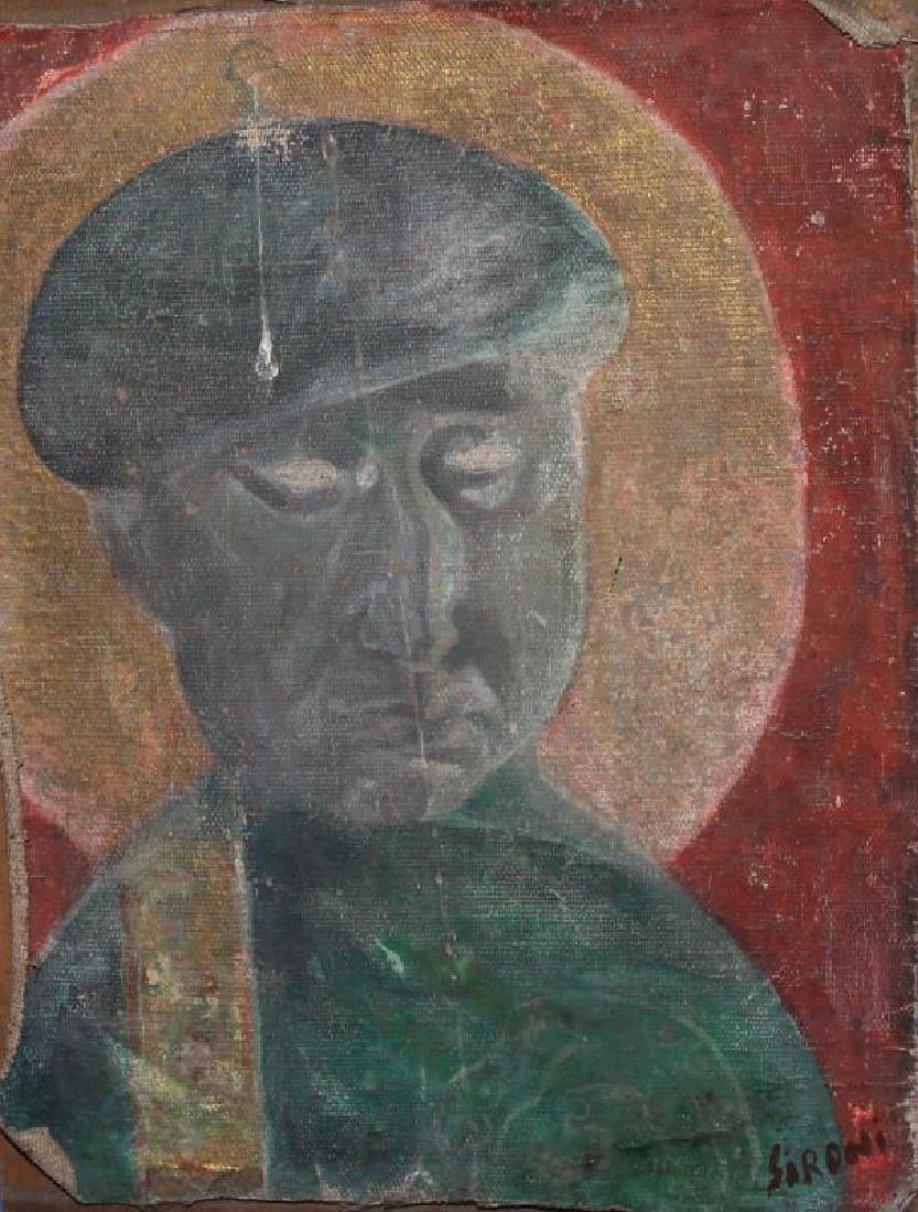 MARIO SIRONI (ITALIAN, 1885-1961) OIL PAINTING: attributed Mario Sironi (Italian, 1885 ‰ÛÒ1961) figural oil painting on canvas which was glued to a wood board. Measures 14" height by 11" width.Provenance: From a collector of fine art. All signa