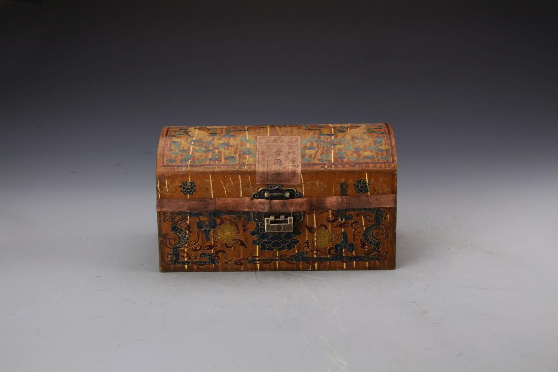 Chinese Lacqured Box With Puer Tea Inside Marked "Qian (1 of 6)