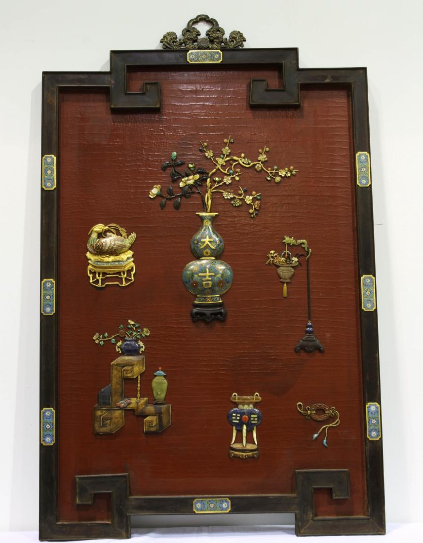 Chinese Qing Styled Lacqured Hanging Panel Inlaid with (1 of 4)