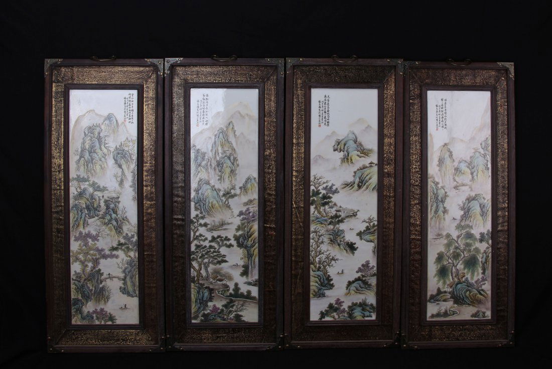Chinese Famille Rose landscape Hanging Screen with gilt (1 of 4)