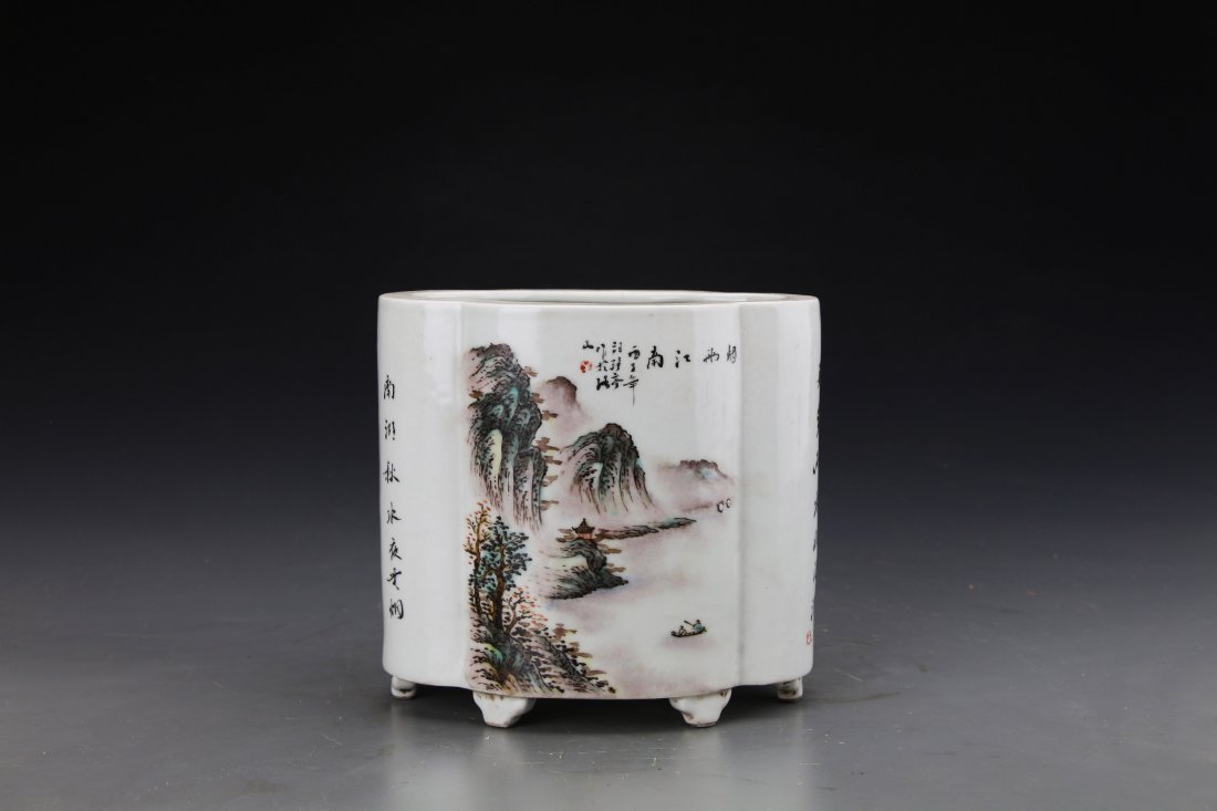 Chinese Republic Style Famille Rose Brushpot Painted (1 of 7)