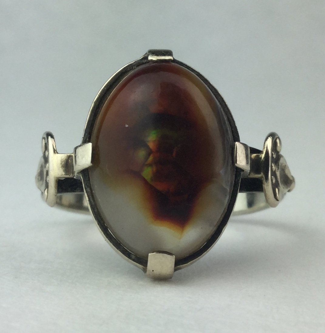 14 KT Art Deco Natural Fire Agate Ornate Ring 5.3 grams (1 of 3)