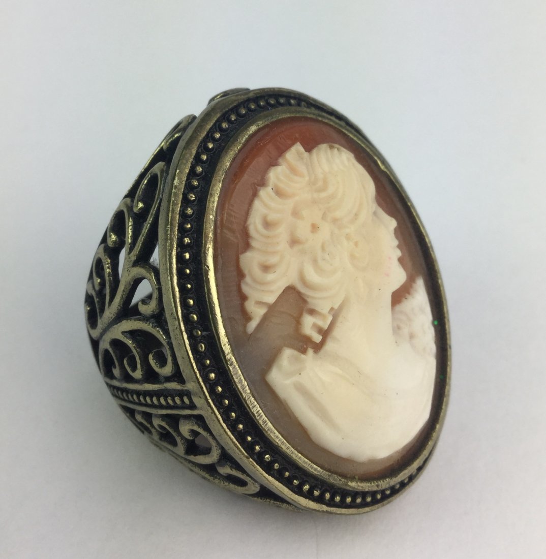 Cornelian Shell Cameo Ring by AMEDEO: Gorgeous Cornelian shell cameo ring by Amedeo. Made in New York. Stamped Amedeo. Size: 9