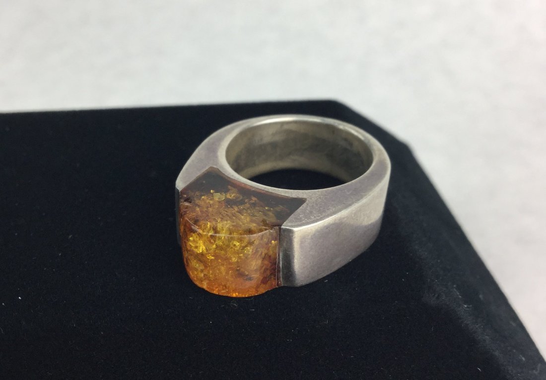 Vintage Amber & Sterling Silver Ring (1 of 3)