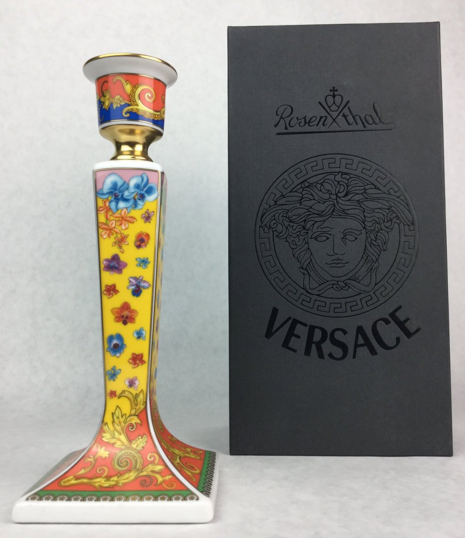 VERSACE Porcelain Candle Stick: Gorgeous Versace Porcelain Candle Stick. Hallmarked Versace. Comes with Original Box.