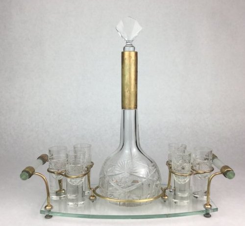 Victorian Gold Gilt Cut Crystal Decanter Set (1 of 2)