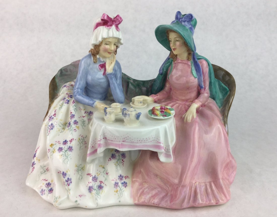 ROYAL DOULTON Fine Bone China Figurine AFTERNOON TEA: Antique Porcelain figure titled AFTERNOON TEA by Royal Doulton. Amazing rare fine Bone china figurine. Hallmarked Afternoon tea Royal Doulton Rd No. 8D9200 MADE IN ENGLAND.