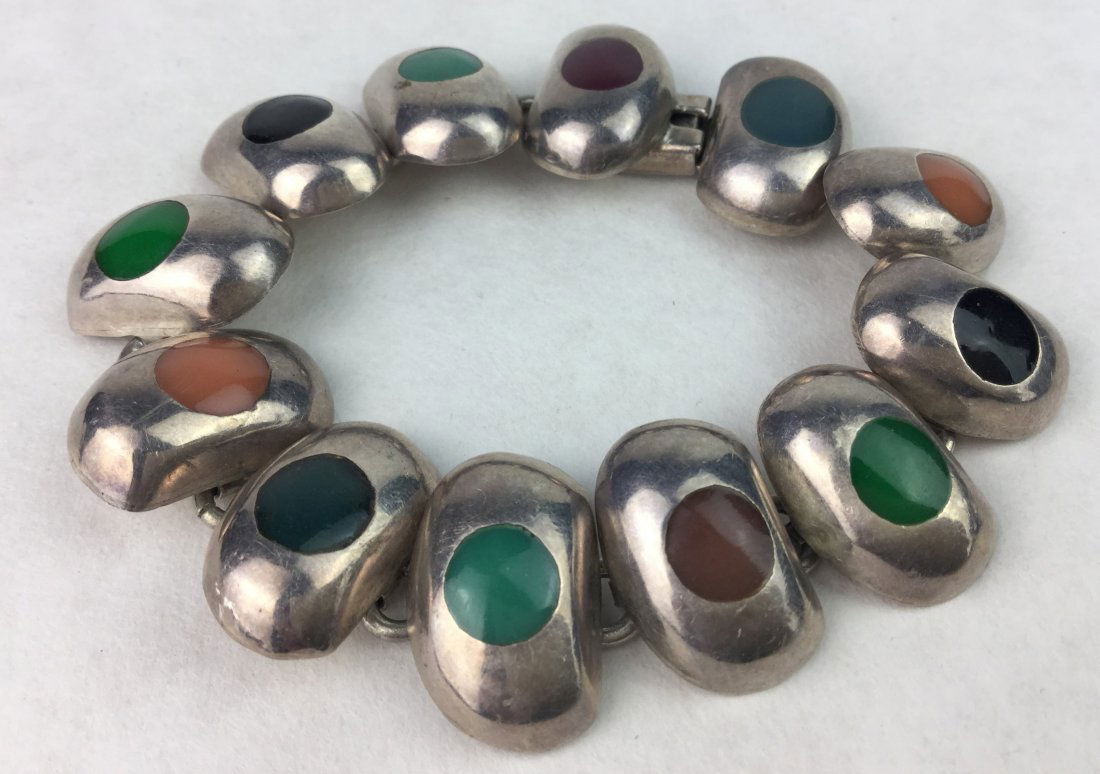 TAXCO Sterling Silver Multi Gemstone Bracelet (1 of 2)