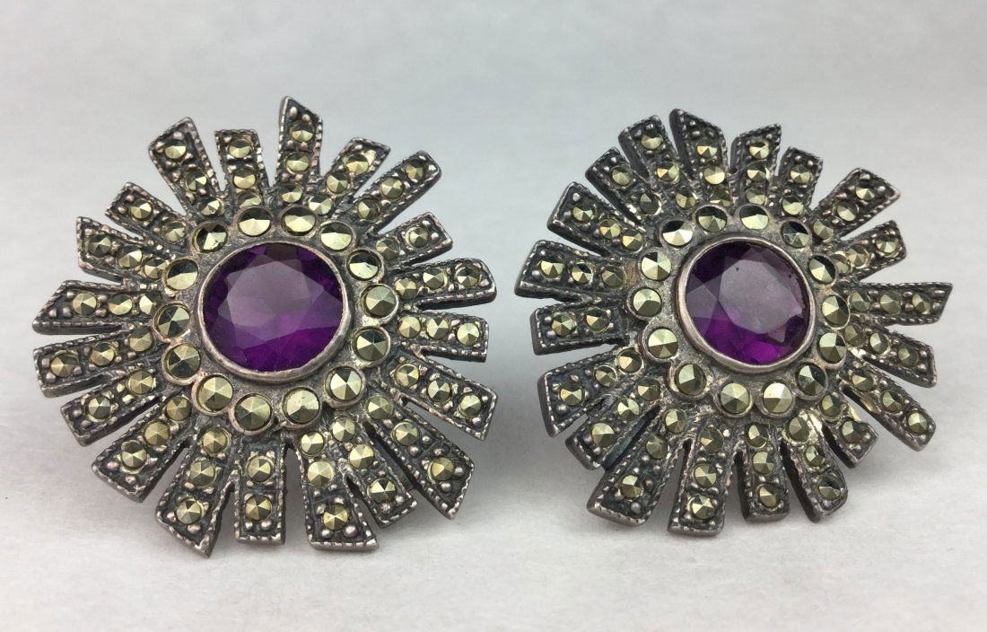925 STERLING & Amethyst Vintage Earrings (1 of 2)