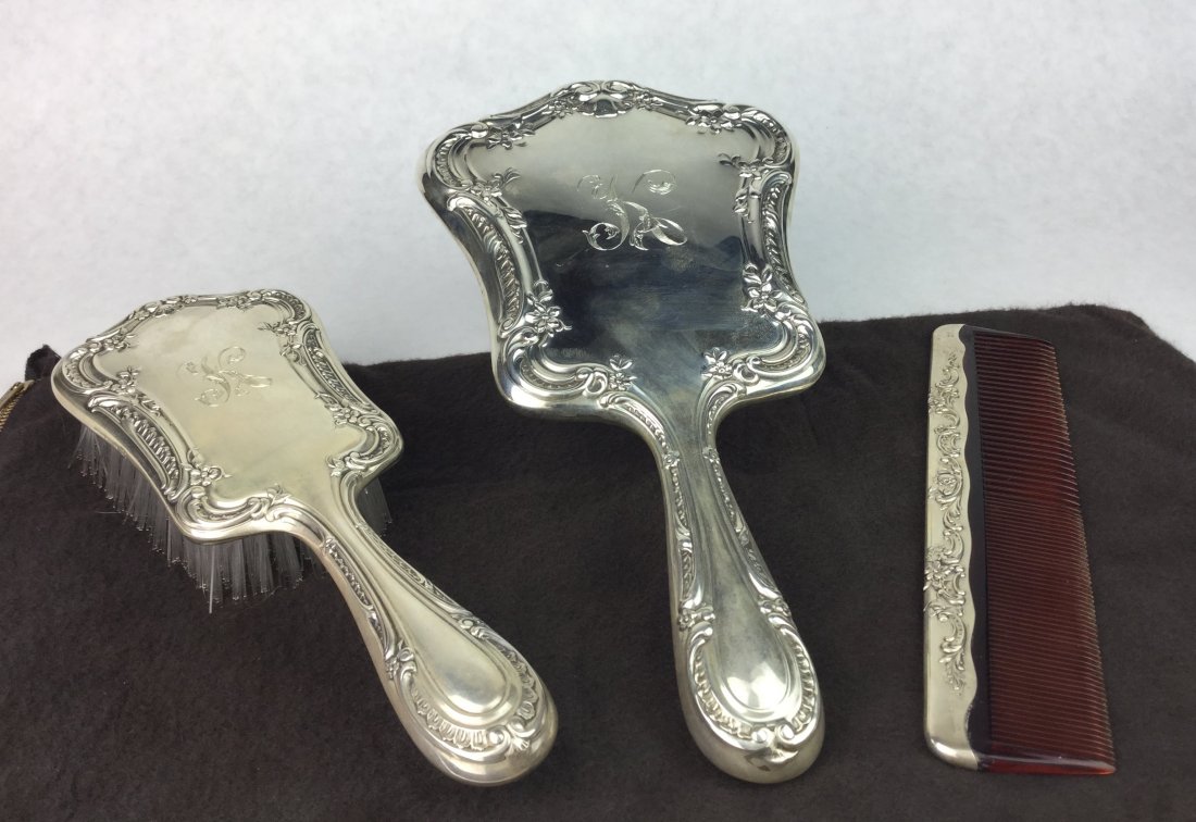 Gorham Sterling Silver Vanity Mirror & Brush Set (1 of 1)