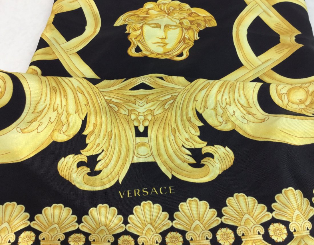 VERSACE Black & Gold Medusa Silk Scarf