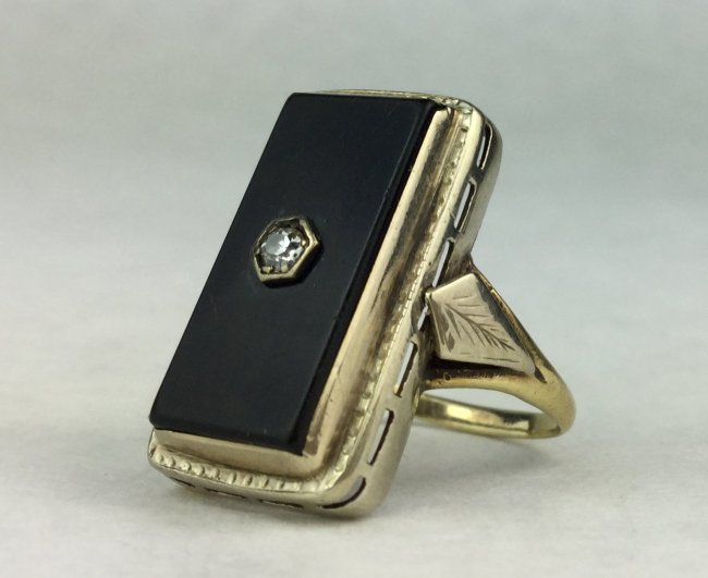 14KT Gold Ring with Onyx & Diamond (1 of 2)