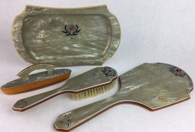 Antique Celluloid Vanity Brush set with Crystals. (1 of 3)