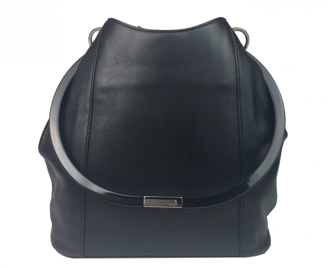 Gucci Black Nylon Canvas Lucite Oval Handle Bucket Bag (1 of 4)
