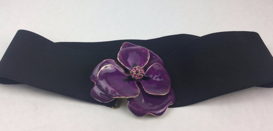 KENNETH JAY LANE Rhinestone Flower Belt: Gorgeous stretch fit belt with rhinestone flower motif by KJL Designs. Kenneth Jay Lane.