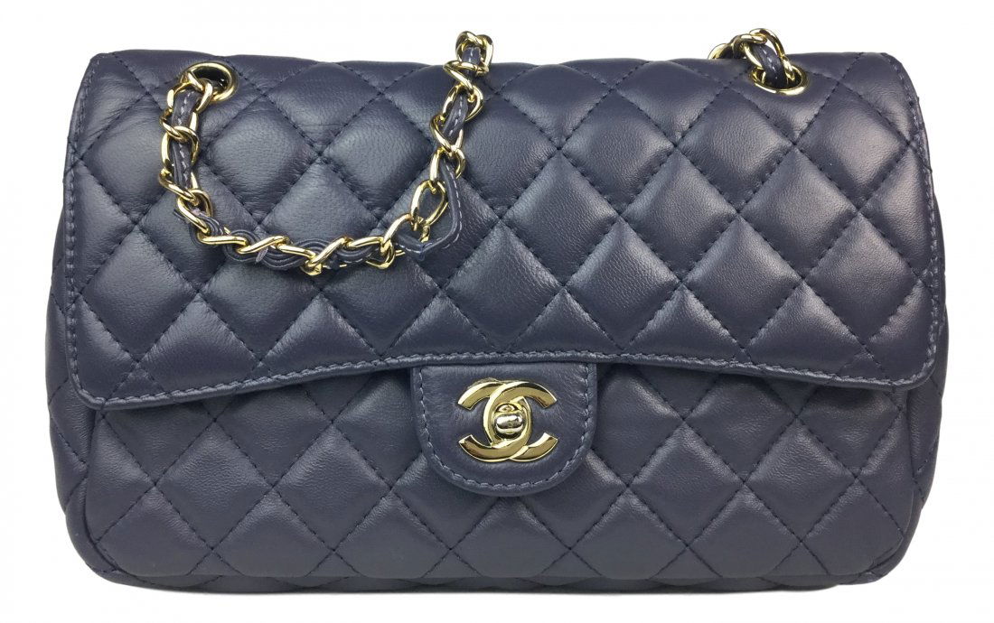 CHANEL Quilted Blue Leather Handbag (1 of 3)