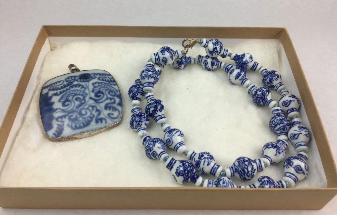Asian Porcelain Necklace and 925 Sterling Pendant (1 of 2)