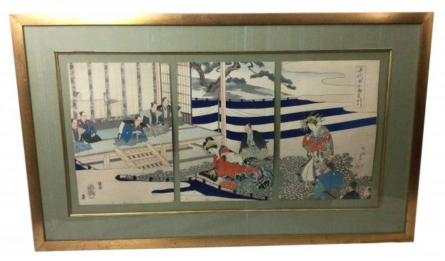 Large Triptych Japanese 3 Wood Block Framed Print (1 of 2)