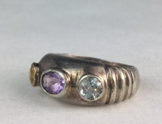 Sterling Silver & Multi Gemstone Ring (1 of 2)