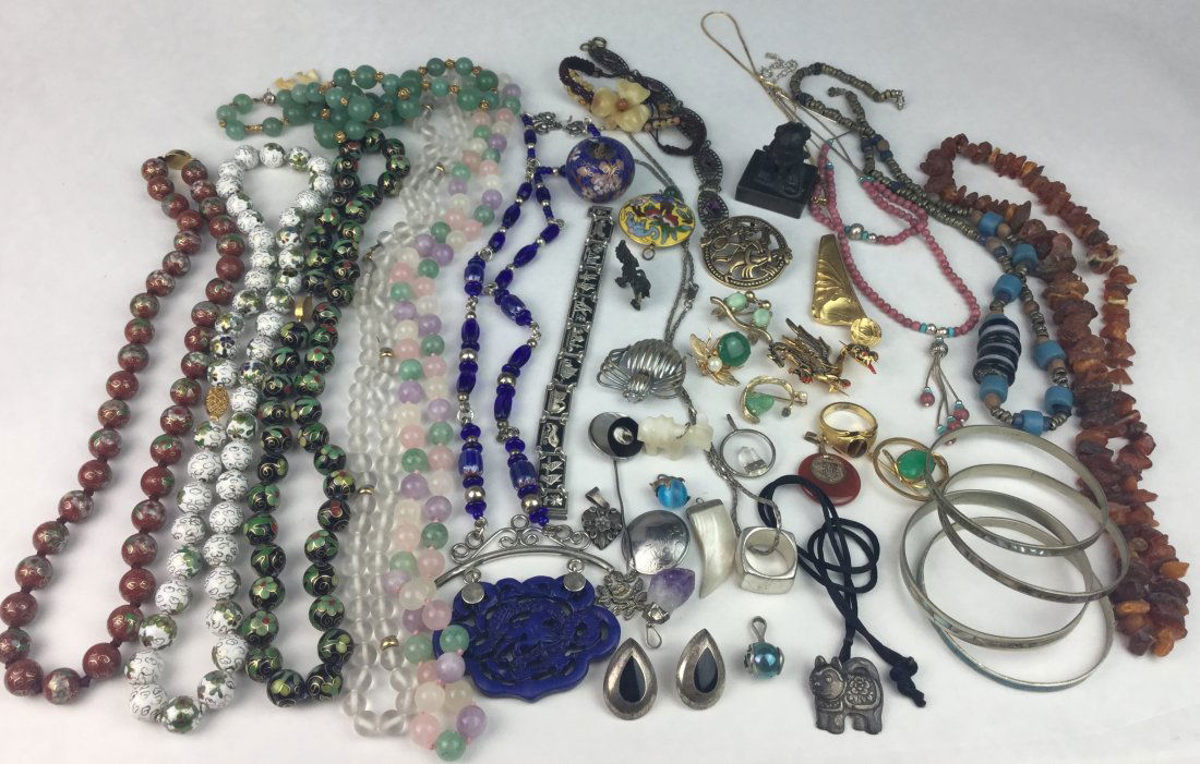 Asian Estate Jewelry Grouping with 925 Sterling & Jade (1 of 3)