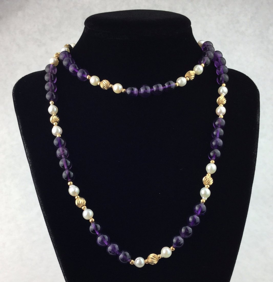 Amethyst Necklace with Pearls & 14kt Gold (1 of 3)
