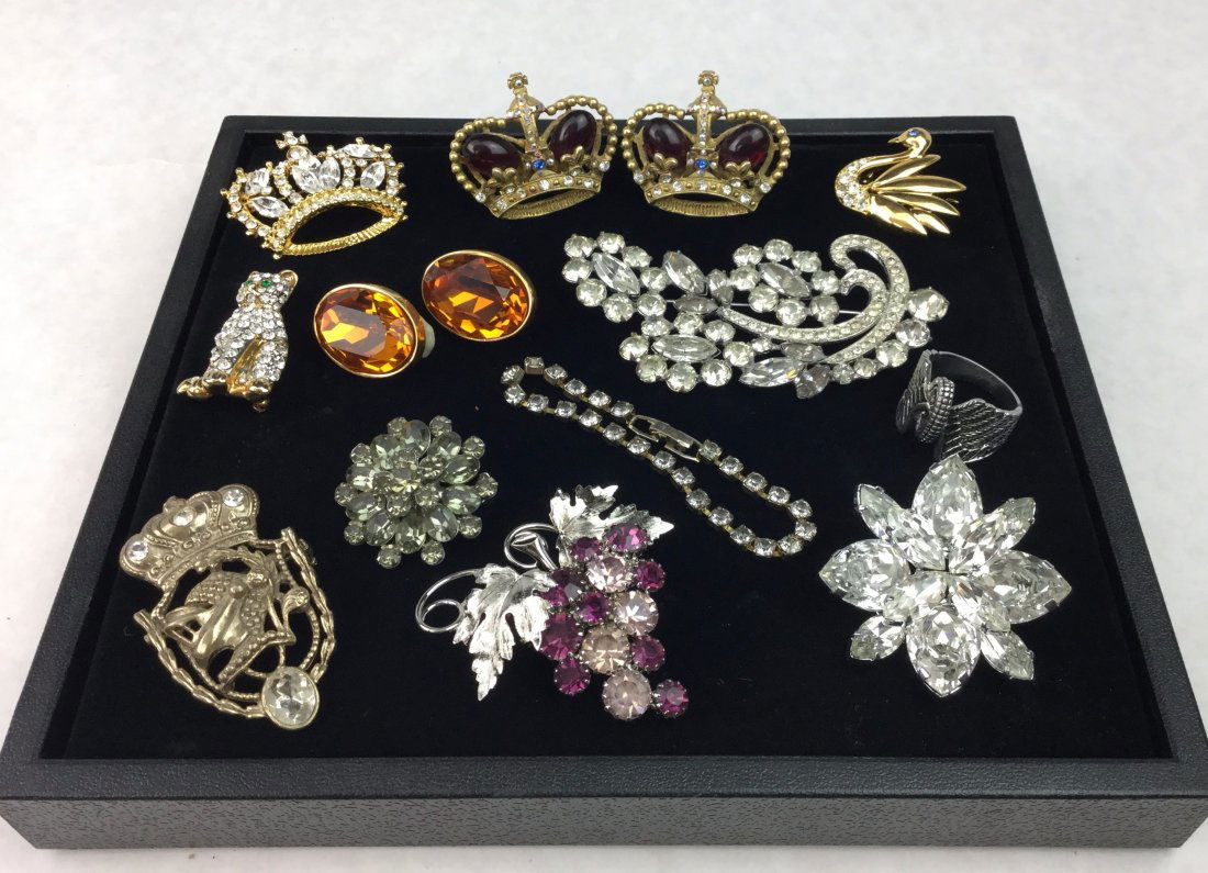 Vintage Jewelry Grouping with Rhinestones & Signed Pins (1 of 3)