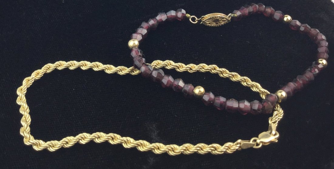 14kt Gold & Garnet Bracelet & 10kt Gold Bracelet (1 of 2)
