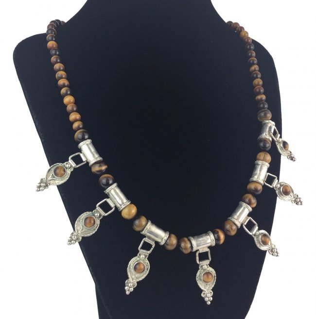 German Silver & Tigers Eye Necklace: German Silver & Tigers Eye Necklace. Stamped 800.