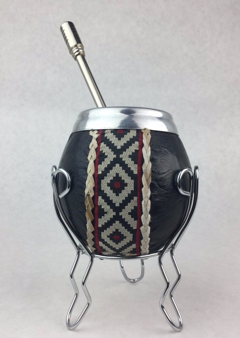 Native Silver Matte Cup with Leather Wrap: Native Silver Matte Cup with Leather Wrap. Measures Approx: 5 1/2" x 3 1/2".