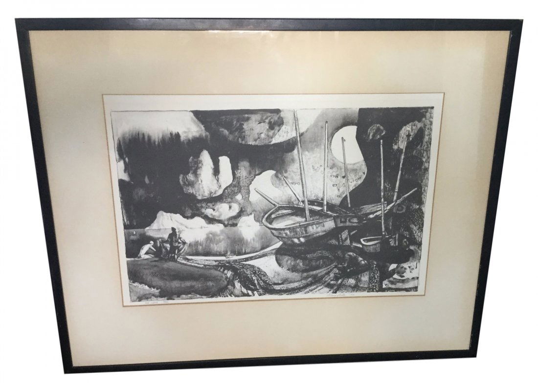 MILLARD SHEETS (1907-1979) The Island: MILLARD OWEN SHEETS (American 1907-1979) The Islands Lithograph. Artist Signed & Numbered 23/200. Frame Measures Approx: 25" x 30 1/2"