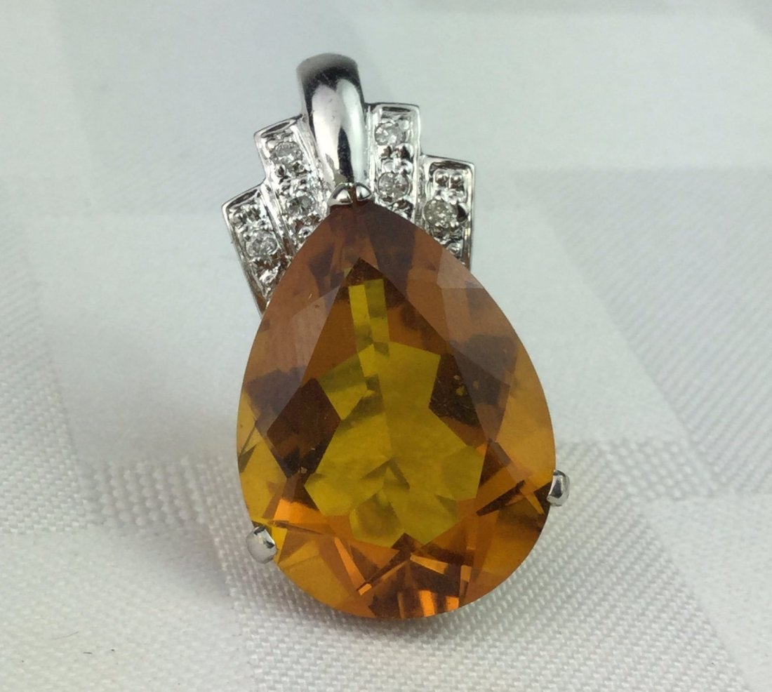 14kt Gold Pendant with Citrine & Diamonds 10.4ct (1 of 2)