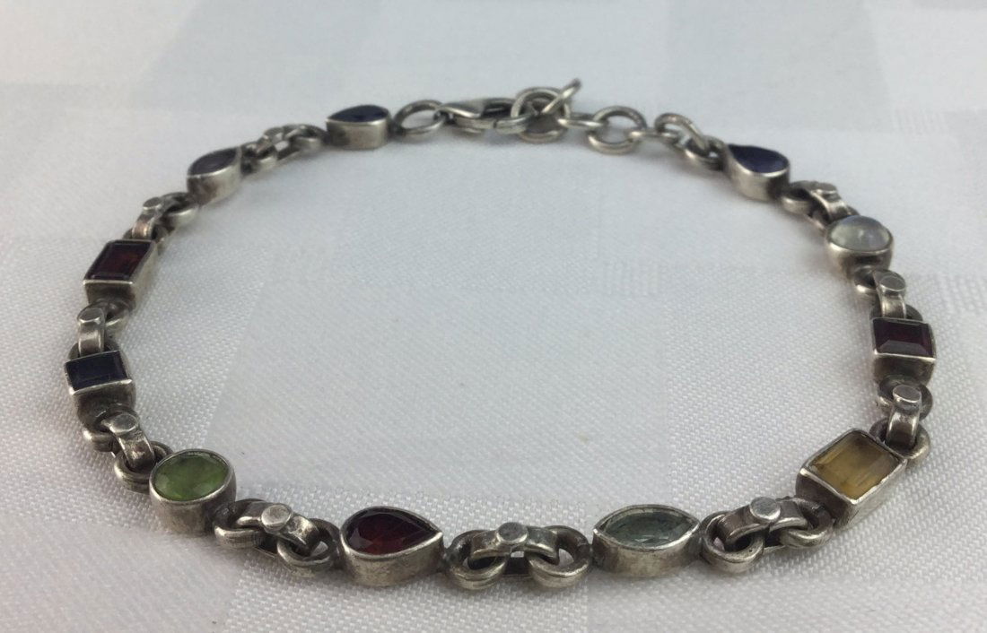 Vintage 925 Sterling & Multi Colored Gemstone Bracelet (1 of 2)