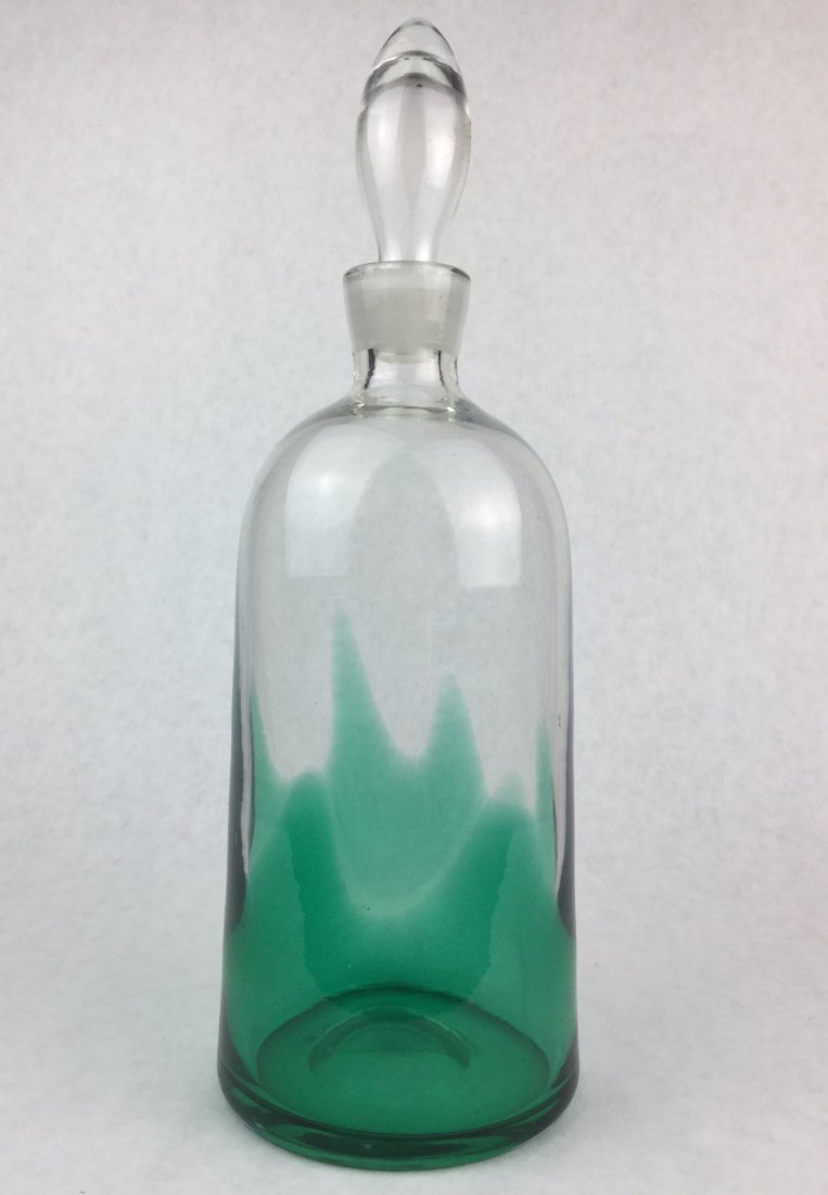 Vintage Green Art Glass Decanter: Vintage Green Art Glass Decanter. Measures Approx: 14" Tall.