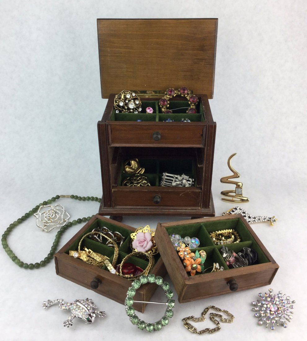 3 Drawer Jewelry Box with Vintage Estate Jewelry (1 of 4)