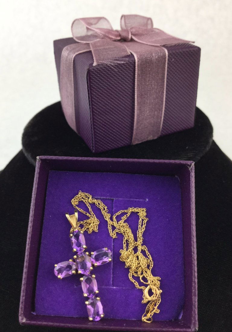 10kt Gold & Amethyst Cross Necklace (1 of 2)